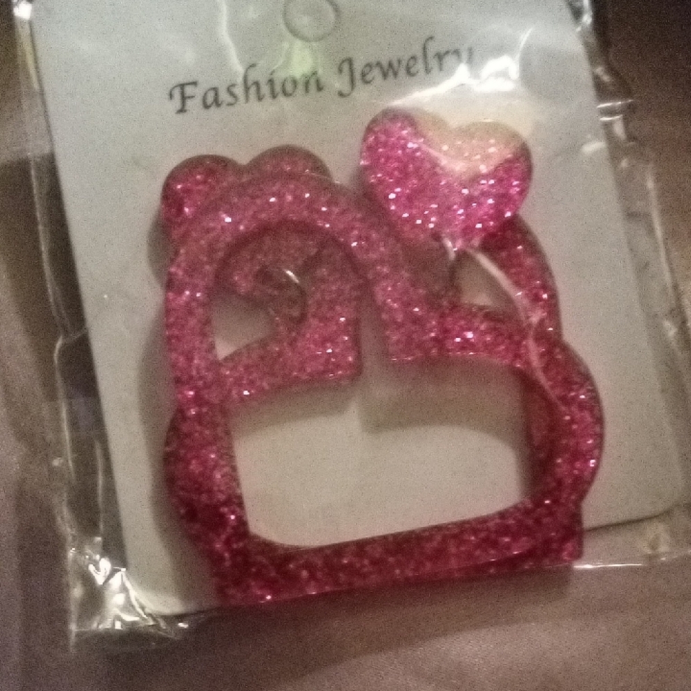 New! Pink Glitter Heart Earrings